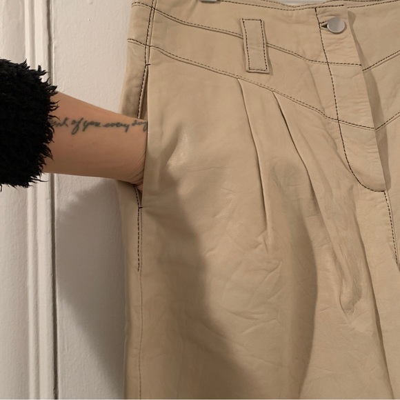 Topshop cream genuine leather high waisted pleated trousers - 8 - Picture 14 of 16